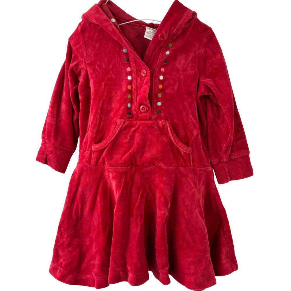 Gymboree Girls 3T Casual Red Velour Hoodie Dress Pockets Sparkle Holiday Party